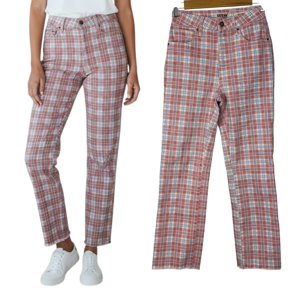 Guess Originals Womens‎ Plaid High Rise Straight Leg Jeans Size 24